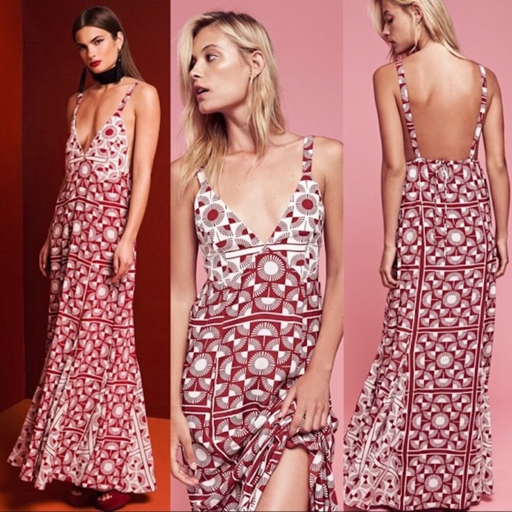 NWOT Stone Cold Fox Yoko Silk Maxi Gown in Red Scarf